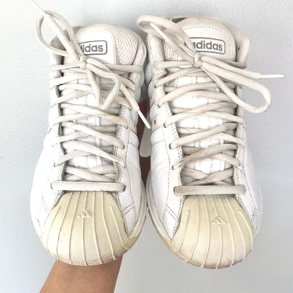 Vintage Adidas 2001 Pro Model Hi Top Sneakers Shoes White Leather Size 9